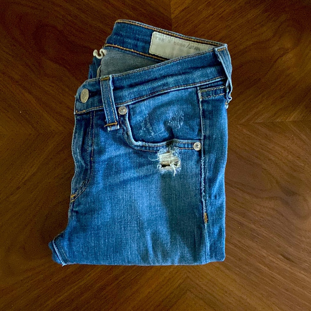 Rag and Bone mid rise skinny. Light/Destroyed wash.